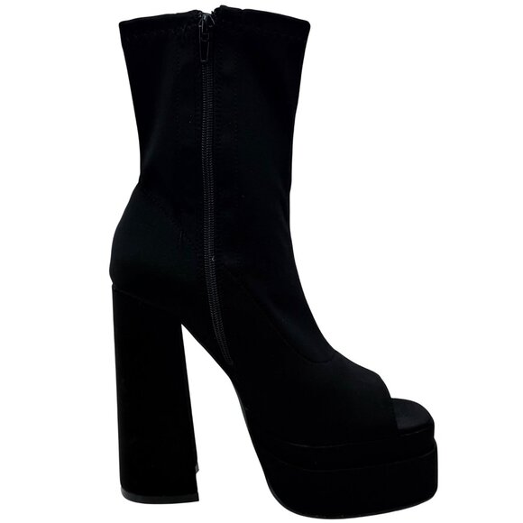 NIB Black Platform Open Toe Chunky Heel Lug Sole Casual Sexy Ankle Boots 10 - Picture 3 of 16